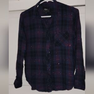 Rails Navy and Burgundy Plaid Shirt Size SMALL